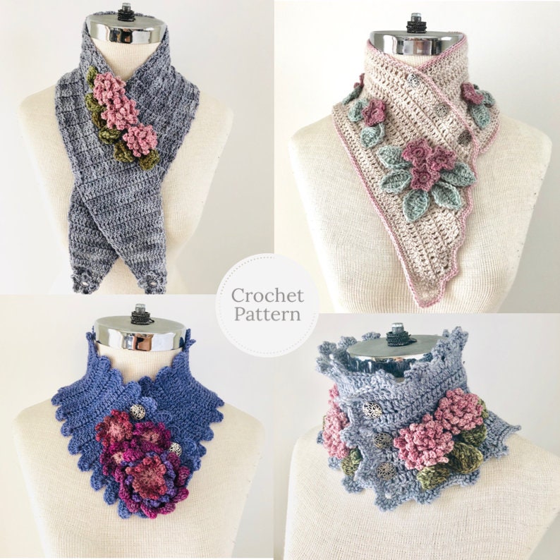 Crochet Pattern Collection 1 Floral Botanical Scarves , includes 4 beautiful crochet scarf patterns, floral scarf, crochet scarf pattern, image 2