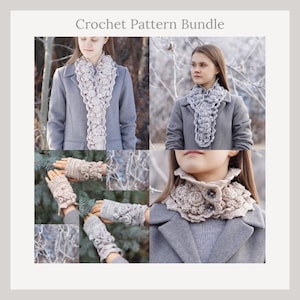 Crochet Pattern Collection #4 Elegant Rose: Includes 4 patterns, 3 different Elegant Rose scarf patterns, 1 Rose hand and arm warmer pattern