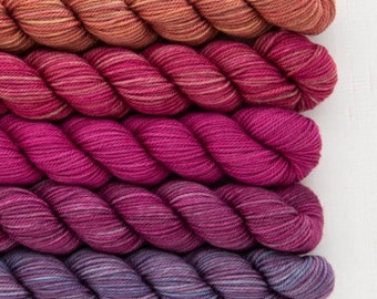 Yarn, Pink, Purple, Orange Sock Yarn, Party of Five mini skeins, fingering weight yarn, mini skeins,