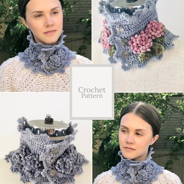 Floral Peony Neck Warmer Scarf Crochet pattern, scarf crochet pattern, floral scarf, scarf pattern, crochet pattern, floral scarf pattern