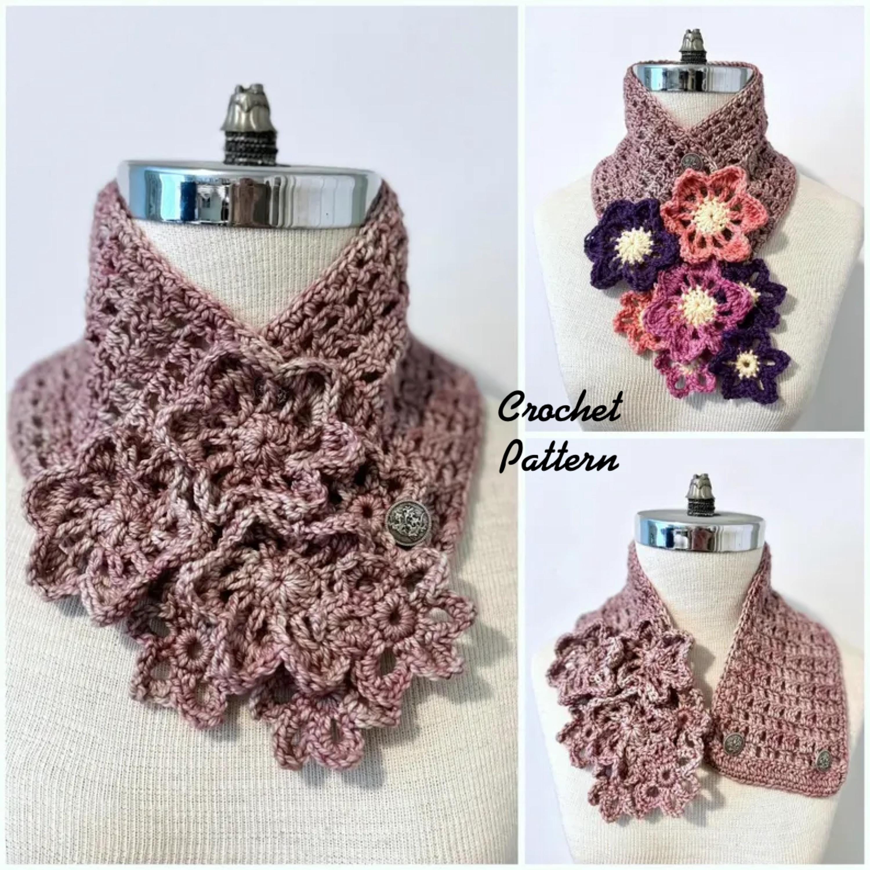 30 Crochet Scarf Ideas: Stylish Patterns for Skinny, Chunky, Cowl, and Wrap Looks 9 Flowers and Lace Neck Warmer Scarf