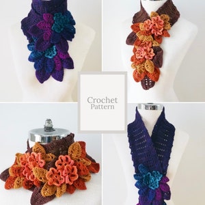 Night Garden floral crochet scarf pattern, crochet pattern, Neck warmer pattern, floral scarf pattern, floral scarf, crochet scarf pattern