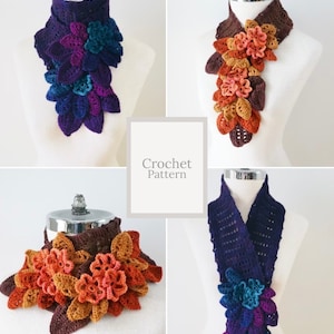 Night Garden floral crochet scarf pattern, crochet pattern, Neck warmer pattern, floral scarf pattern, floral scarf, crochet scarf pattern