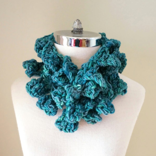 DECEMBER SPECIAL:  Teal Blue Sculptured Cowl, Elegant scarf, Modern, Chunky yarn, Soft Hand Painted Merino wool,  one only