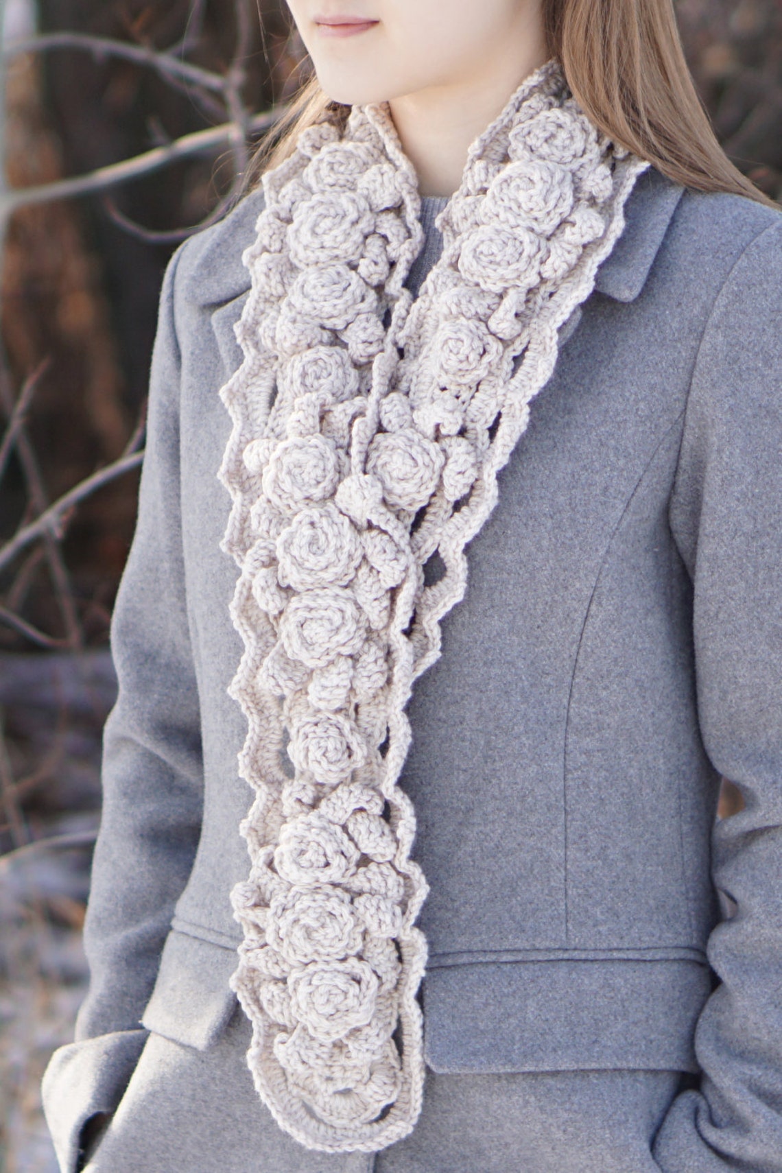 Crochet Scarf Pattern Elegant Rose Long X Long Scarf Etsy Canada