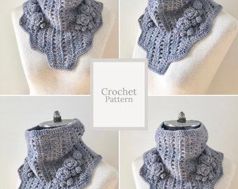 Rose Cowl Scarf Crochet pattern, crochet scarf pattern, Neckwarmer pattern, scarf pattern, crochet scarf pattern, scarf
