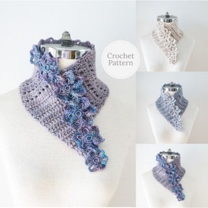 Floral Eyelet Collar Scarf Crochet Pattern, Crochet Scarf Pattern, floral scarf pattern, crochet, crochet pattern, floral lace scarf pattern