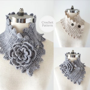 Victoria Floral Scarf crochet pattern with a beautiful floral brooch accent, floral scarf pattern, crochet scarf pattern, scarf pattern