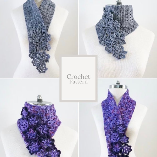 Floral Eyelet Scarf Crochet Pattern, Crochet Scarf Pattern, floral scarf pattern, crochet, crochet pattern, floral lace scarf pattern