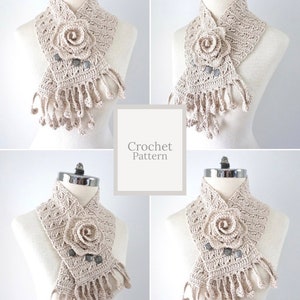 Floral Rose Scarf crochet pattern with a beautiful rose brooch accent, rose scarf pattern, crochet scarf pattern, scarf pattern for women