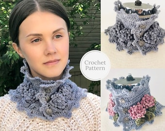 Floral Peony Neck Warmer Scarf Crochet pattern, scarf crochet pattern, floral scarf, scarf pattern, crochet pattern, floral scarf pattern