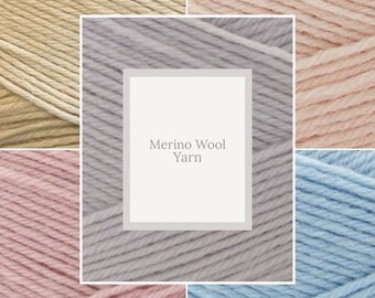 Uni Merino Wool by Universal Yarns. Merino wool fingering/sock weight yarn, blue yarn, pink yarn, peach yarn, beige yarn, gray yarn.  Yarn.