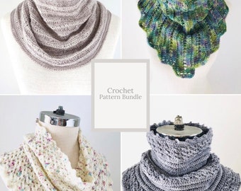 Crochet Pattern Collection #5 Infinity Scarves, includes 4 crochet scarf patterns, lace infinity scarf, classic infinity scarf, scarf