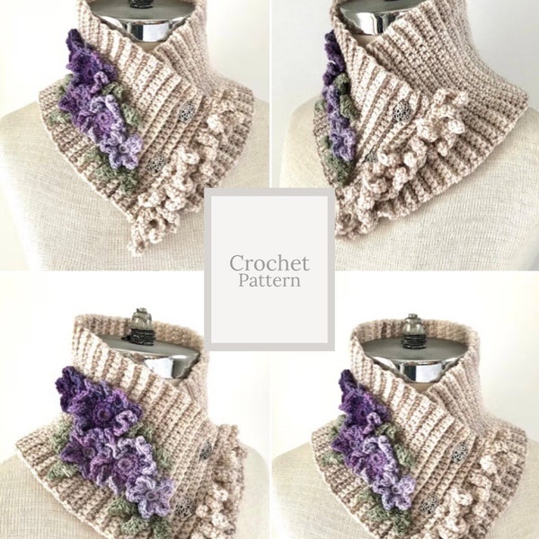 Floral Tea Garden Scarf crochet pattern, floral scarf, uses DK & Fingerling weight yarn, crochet scarf pattern, scarf pattern for women