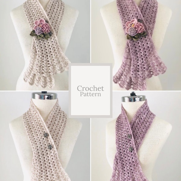 Floral Lace Scarf Crochet pattern with a floral brooch, elegant scarf pattern, lace scarf pattern, scarf crochet pattern, scarf pattern, l