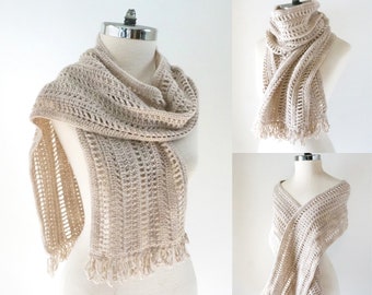 Elegant Textured Scarf Shawl crochet pattern, crochet scarf pattern, scarf pattern, contemporary elegant scarf & a touch of lace, lace scarf
