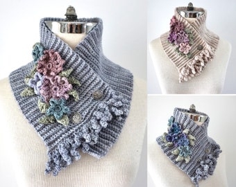 Floral Tea Garden Scarf crochet pattern, floral scarf, uses sock or fingerling weight yarn, crochet scarf pattern, scarf pattern for women