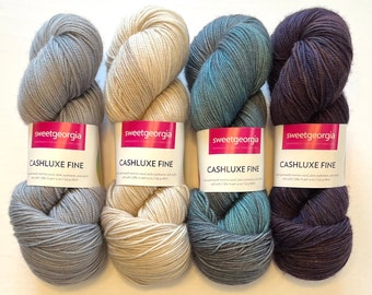 Yarn, Fingering or sock weight yarn, merino wool, cashmere blend yarn. Hand painted sock or fingering yarn. Blue, purple, beige and gray.