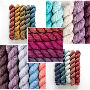 Yarn, mini skeins , Sock Yarn, fingering weight yarn, Party of Five mini skeins by Sweetgeorgia Yarns, multi coloured yarn, colourful yarn