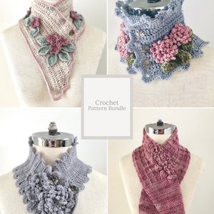 Crochet Pattern Collection 1 Floral Botanical Scarves , includes 4 beautiful crochet scarf patterns, floral scarf, crochet scarf pattern, image 1