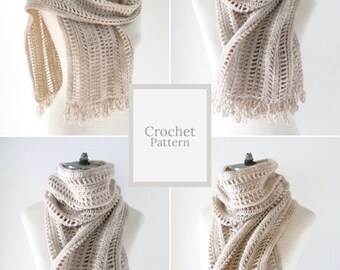 Elegant Textured Scarf Shawl crochet pattern, crochet scarf pattern, scarf pattern, contemporary elegant scarf & a touch of lace, lace scarf