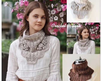Modello all'uncinetto per sciarpa a collo con rose, modello all'uncinetto per sciarpa, modello scaldacollo, modello per sciarpa, modello per sciarpa all'uncinetto, sciarpa
