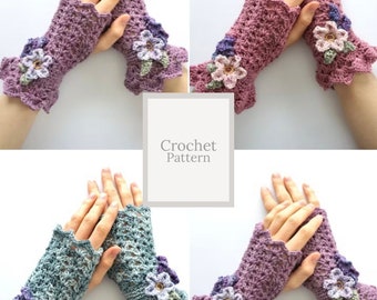 Floral Lace Hand Warmers crochet pattern, fingerless gloves, gloves, hand warmer pattern, arm warmer pattern, arm warmer crochet pattern