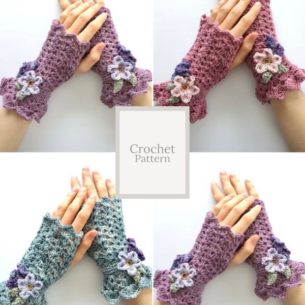 Floral Lace Hand Warmers crochet pattern, fingerless gloves, gloves, hand warmer pattern, arm warmer pattern, arm warmer crochet pattern