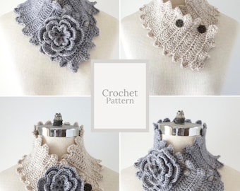 Victoria Floral Scarf crochet pattern with a beautiful floral brooch accent, floral scarf pattern, crochet scarf pattern, scarf pattern