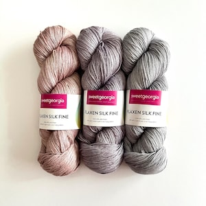 Linen & silk yarn, Fingerling or Sock weight Yarn, Flaxen Silk yarn by SweetGeorgia Yarns, sock yarn, hand dyed yarn in pink, mauve or gray
