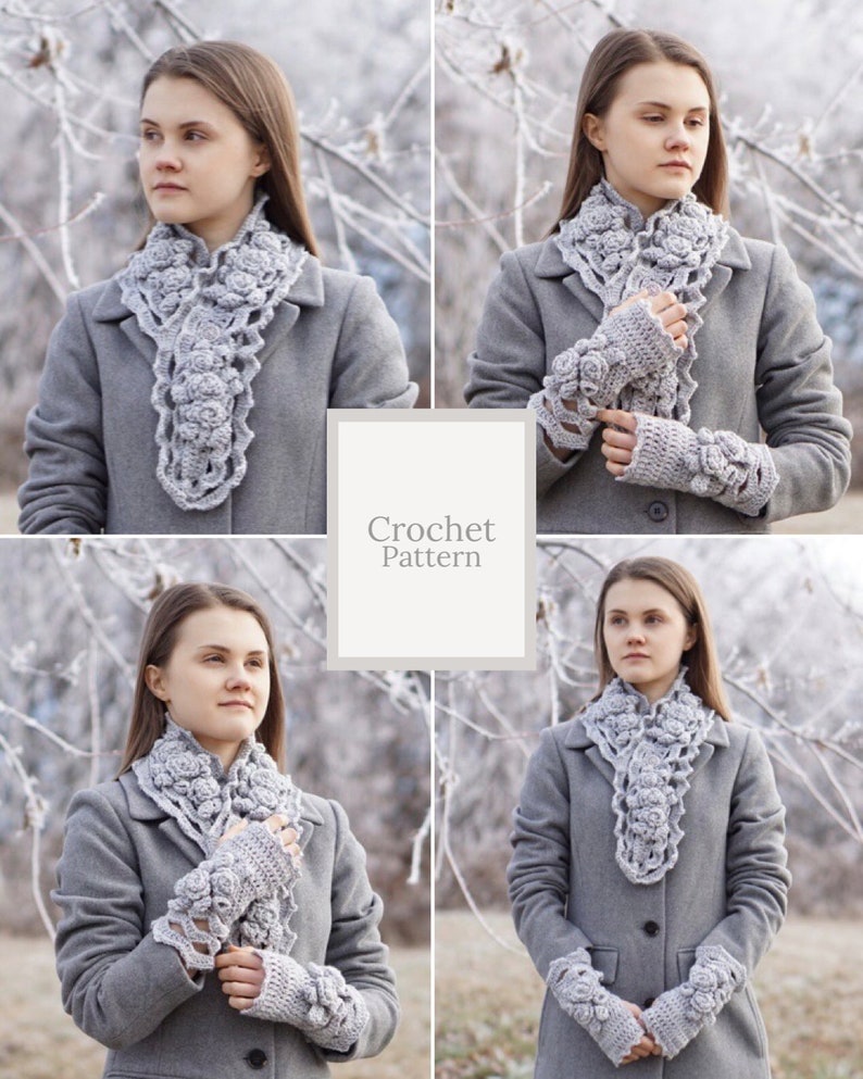 Elegant Rose Scarf crochet pattern, rose scarf pattern, crochet pattern, scarf crochet pattern, rose scarf pattern, rose scarf, scarf image 1