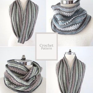 Brooklyn Infinity Scarf crochet pattern includes both the long and shorter length scarf pattern, classic infinity scarf, infinity scarf