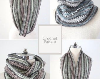 Brooklyn Infinity Scarf crochet pattern includes both the long and shorter length scarf pattern, classic infinity scarf, infinity scarf