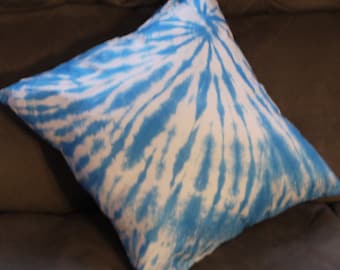 Blue tie dyed all silk 16x16 throw pillow