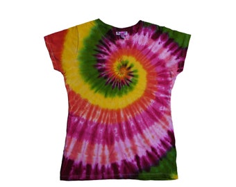 WOMANS  rainbow spiral tie dye tee XLARGE