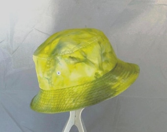 Hand-Dyed Camo Bucket Hat: Yellow, Lime & Olive Green