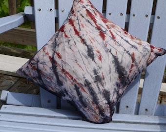 Tie dyed all silk 14x14 throw pillow blue brown gray