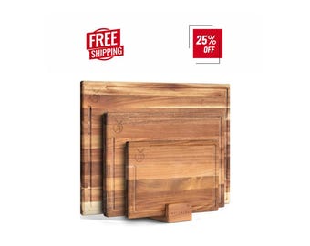 Acacia Wood Cutting Board Set, 3-Piece Chopping Boards with Juice Groove