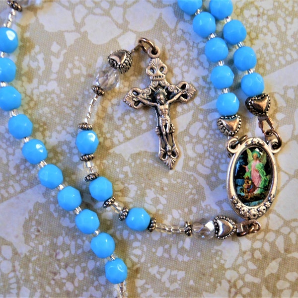 Precious Baby Boy Guardian Angel Christening/Baptism Rosary/sold by Lily of Peace