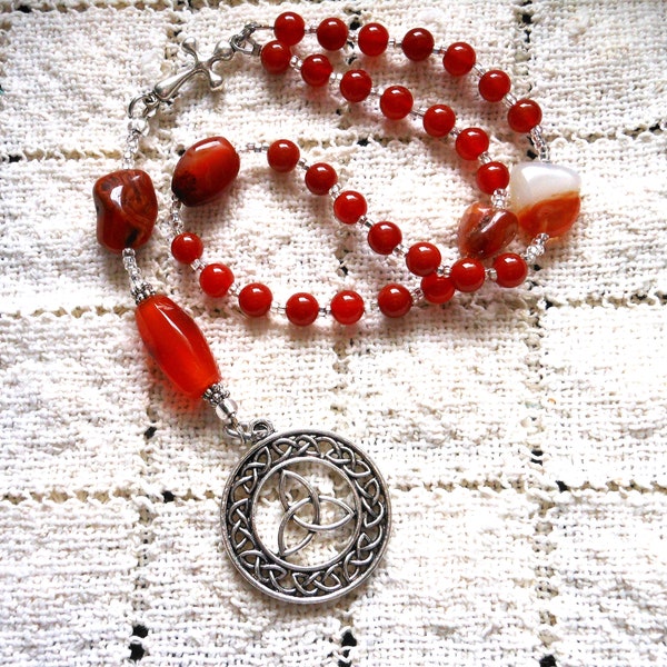 Carnelian Anglican Triquetra Rosary, Episcopal Celtic Prayer Beads, Celtic Triad Prayer Beads, made by Lily of Peace