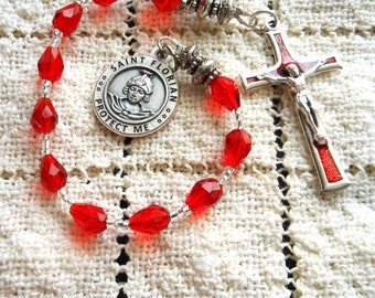 St. Florian One Decade Rosary - Patron Saint of Fire Fighters - Catholic Rosary - Made by Lily of Peace