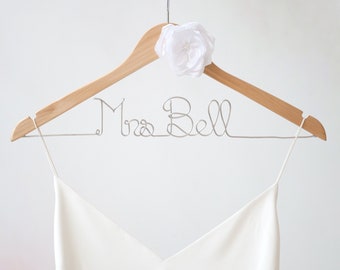 FREE SHIPPING Personalized Hanger with Flower, Wedding Dress Hanger, Custom Bride to Be Hanger, Unique Bridal Shower Gift, Engagement Gift