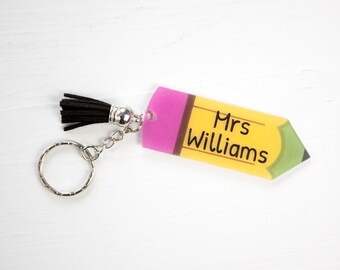 Personalized Teacher Name Keychain, Teacher Appreciation, Pencil Keychain, Key Chain, School Time, Best Teacher, Christmas Teacher Gift, Fun