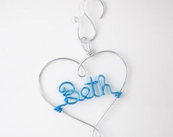 Personalized Wire Heart Ornament: Custom Name, Christmas Holiday Decor