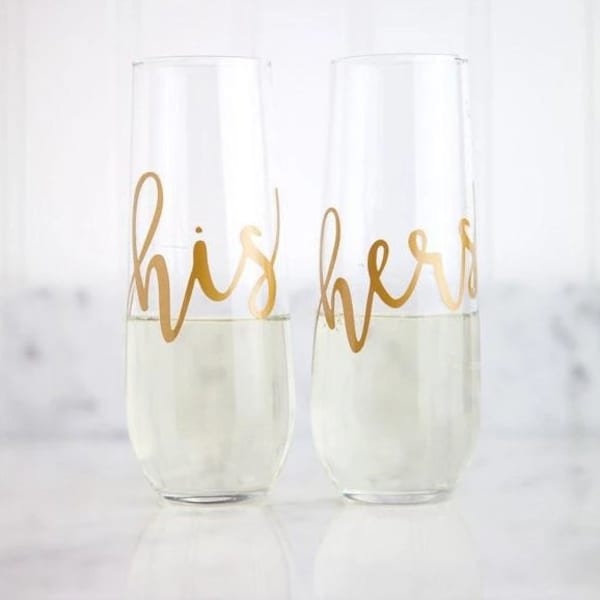 His and Hers Flutes, Couple Flutes, Mr and Mrs Stemless Flutes, Champagne Flutes, Wedding Gift, Custom Gifts, Couples Gift, His & Her, Toast