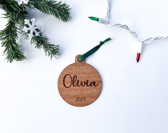 Circle Name Engraved Wooden Ornament - Name Ornament, New Baby, Custom Ornament, Family Ornament, Christmas Ball Ornament, Holiday Gift