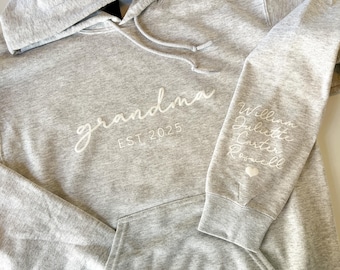 Custom New Grandma Hoodie, Personalized Grandparent Gift