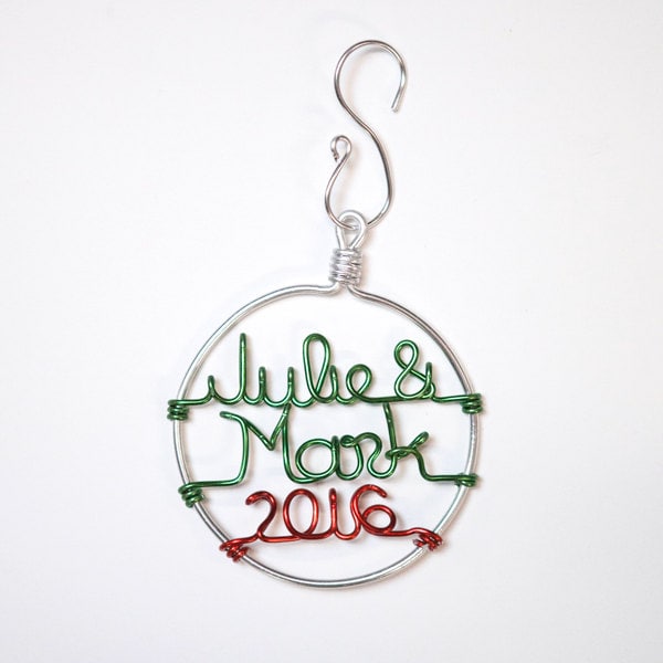 Personalized Couples Ornament - New Couple Gift, Newlywed, First House, Engagement,Handcrafted Wire Circle with Names and Year - Custom Gift