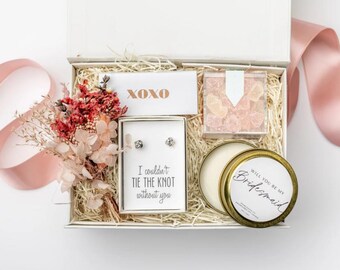 Be My Bridesmaid Proposal Gift Box: Candle, Earrings & Floral Bouquet