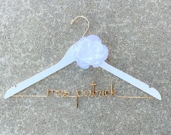 Wedding Dress Hanger, Bride Hanger, Bridal Hanger, Personalized Hanger, Bridesmaid Hangers, Bride Gift, Ivory Flower